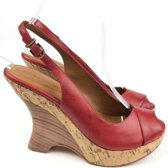 Corso Como platforms size 7 red leather cork funky - Picture 1 of 8